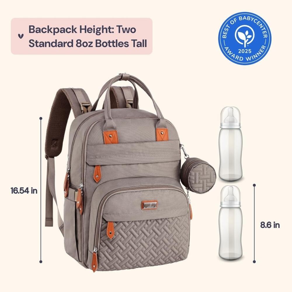NWT! BabbleRoo Diaper Bag Khaki Backpack Multi Function Travel Tote - Picture 2 of 9
